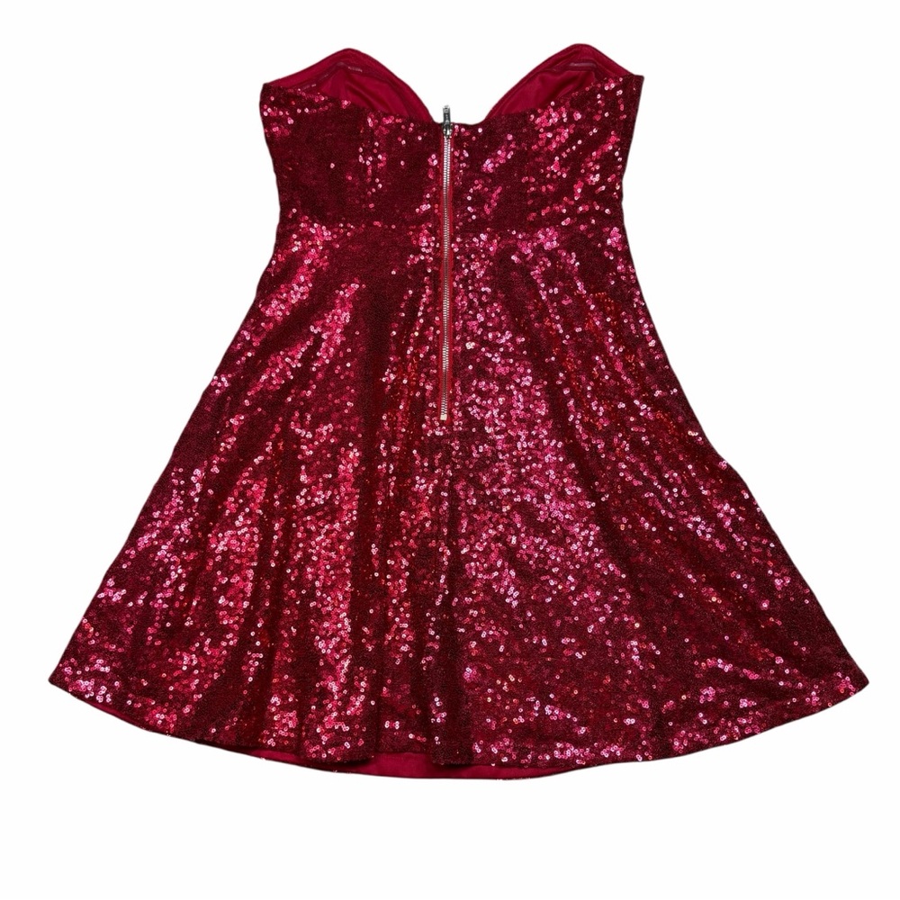 Vtg Charlotte Russe Red Sequin Sweetheart Strapless Flounce Hem Dress - Medium - Picture 7 of 14